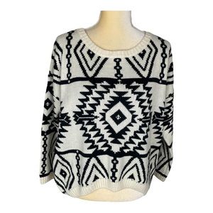 Illa Illa Aztec Tribal Print Sweater Boho Cream Black Size Small